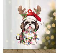 WoGuangis Lanternes Shih Tzu en forme de chien en forme de bois de Noël - Décoration de sapin de Noël Shih Tzu - Souvenir amusant - Ornements de Noël en acrylique - Cadeau pour un ami