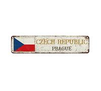 WoGuangis Plaque en métal avec drapeau de la République tchèque, plaque en métal souvenir de la ville de Prague - Cadeau souvenir de pays - Drapeau national rétro en aluminium pour chambre d'enfant