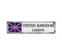 WoGuangis Plaque en métal avec drapeau du Royaume-Uni - Souvenir de la ville de Londres - Cadeau souvenir de pays - Drapeau national rétro vintage - Pour salon, cuisine, porche - 30,5 x 7,6 cm