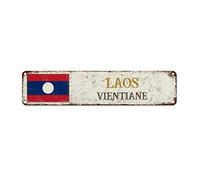 WoGuangis Plaque en métal avec drapeau national du Laos - Style rétro vintage - Pour porche - 45,7 x 10,2 cm