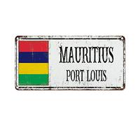 WoGuangis Plaque en métal Maurice - Drapeau national de l'île Maurice - Port Louis City - Cadeau souvenir de campagne - Vintage - Rétro - Pour salon - 30,5 x 15,2 cm - Cadeau de pendaison de