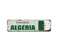 WoGuangis Plaque en métal « Proud to Be from Algeria » - Cadeau souvenir de l'Algérie - Rétro - Vintage - En métal - Drapeau national - Cadeau de voyage - Pour buanderie, bureau - 30,5 x 7,6 cm