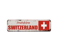 WoGuangis Plaque murale en aluminium vintage avec inscription « Proud to Be from Switzerland » - 30,5 x 7,6 cm