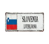 WoGuangis Plaque murale en métal avec drapeau de la Slovénie Ljubljana - Style rétro - Cadeau de voyage - Pour salon, cuisine, porche - 30,5 x 15,2 cm