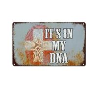 WoGuangis Plaque murale en métal avec drapeau de la Suisse It's in My DNA - Plaque décorative vintage patriotique - Symbole national patriotique pour porche, jardin extérieur - 25,4 x 15,2 cm