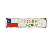 WoGuangis Plaque murale en métal avec drapeau du Chili - Souvenir de la ville de Santiago - Cadeau souvenir de pays - Drapeau national rétro vintage - Plaque en métal pour salon, cuisine, porche -