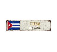 WoGuangis Plaque murale en métal avec drapeau national de Cuba Havana City Vintage Affiche en métal Souvenir de campagne Plaque d'art en métal de qualité pour porche de rue 30,5 x 7,6 cm Cadeau de