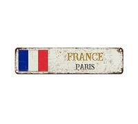 WoGuangis Plaque Murale en Métal avec Drapeau National de la France - Paris - Peinture en Fer - Souvenir de Pays - Qualité pour Porche de Rue