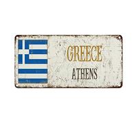 WoGuangis Plaque murale en métal avec drapeau national de la Grèce Athènes City - Cadeau souvenir de pays vintage pour le salon - 30,5 x 15,2 cm - Cadeau pour les amateurs de voyage