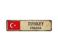 WoGuangis Plaque murale en métal avec drapeau national de la Turquie Ankara City - Plaque en métal de qualité pour porche - 30,5 x 7,6 cm