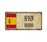 WoGuangis Plaque murale en métal vintage avec drapeau de l'Espagne Madrid - Souvenir de ville - Cadeau de voyage pour salon, cuisine, porche - 30,5 x 15,2 cm - Cadeau de pendaison de crémaillère