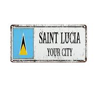 WoGuangis Plaque murale en métal vintage rétro pour Sainte-Lucie - Drapeau du pays de Sainte-Lucie - Cadeau souvenir - Pour cuisine, chambre à coucher, porche - 30,5 x 15,2 cm