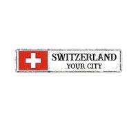 WoGuangis - Plaque murale rétro en métal avec drapeau de la Suisse - Souvenir de la ville suisse - Décoration murale pour salon - 10,2 x 45,7 cm