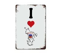WoGuangis Plaque murale rétro vintage Mayotte - Cadeau souvenir de pays - En aluminium - Inscription « I Love Mayotte » - Cadeau patriotique - 20,3 x 30,5 cm - Cadeau d'anniversaire pour patriotique