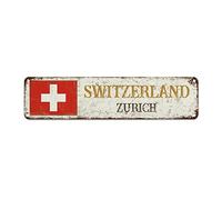 WoGuangis Plaque murale vintage en métal souvenir de la Suisse Zurich - Drapeau de pays - Souvenir de ville - Panneau d'art en métal de qualité en aluminium pour buanderie et salon - 30,5 x 7,6 cm
