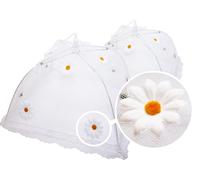 wohhwo Lot de 2 housses de protection carrées pliables (31 x 31 x 18 cm et 40 x 40 x 21 cm), blanches avec marguerites, protection contre les insectes, pour la cuisine et le jardin