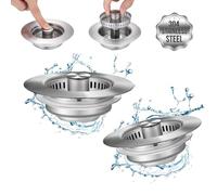 Wohlstand 2 pièces Bouchon D'évier de Cuisine,Crépine D'évier de Cuisine 3 en 1,Filtre D'évier de Cuisine En Acier Inoxydable,Filtre Evier Cuisine Universel,Bouchon D'évier de Cuisine 3 en 1