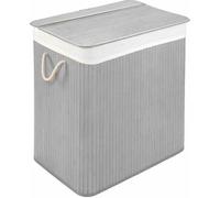 WohnDirect Panier à linge avec couvercle BAMBOO gris clair 72 L - L-41cm x H-61cm x P-32cm