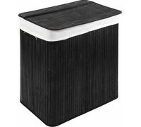 WohnDirect Panier à linge avec couvercle BAMBOO Noir 104 L L-54cm x H-61cm x P-34cm
