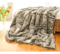 Wohnen & Accessoires GmbH & Co. KG Couverture en Fourrure, Fausse Fourrure Couverture Loup Gris avec Fourrure Gris-Beige 240x260cm