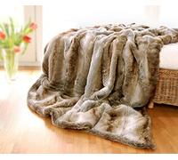 Wohnen & Accessoires GmbH & Co. KG Couverture en Fourrure, Plaid Fausse Fourrure Loup Clair de 150x200-260x300cm ou Oreiller (Couverture 170x220cm)