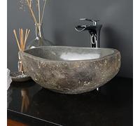 Wohnfreuden Lavabo en pierre naturelle 40 cm ovale en gris en pierre de rivière indonésienne - Avec sélection unique