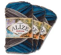Wohnkult Alize 3 x 100 g Burcum Batik Premium Laine 100 % Acryl 29 Couleurs Dégradé Accents (4200)