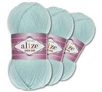 Wohnkult Alize 3 x 100 g Cotton Gold Premium Laine 59 Couleurs Fil de Laine d'Été Tricot Amigurumi Laine Toutes Saisons (522 | Bleu Pâle)