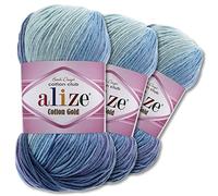 Wohnkult Alize 3299 Lot de 3 pelotes de laine Batik Cotton Gold de 100 g en différentes combinaisons de couleurs