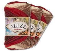 Wohnkult Alize Burcum Batik Lot de 3 pelotes de laine de 100 g chacune, 100 % acrylique, 29 couleurs, dégradé de couleurs, accents (4574)