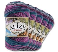 Wohnkult Alize Burcum Batik Lot de 5 pelotes de laine de qualité supérieure - 100 % acrylique - 29 couleurs dégradées - Accessoires pour crochet, tricot, vêtements