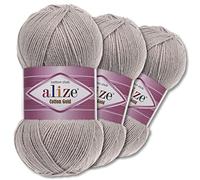Wohnkult Alize - Cotton Gold - Lot de 3 pelotes de laine de qualité supérieure - 59 couleurs - Laine d'été à tricoter Amigurumi pour toute l'année (200 - Gris)