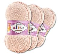 Wohnkult Alize Lot de 3 pelotes de 100 g de laine Cotton Gold Premium, 59 couleurs, laine d'été, fil à tricoter et à crochet Amigurumi, laine pour toute l'année (401 | Rose tendre)
