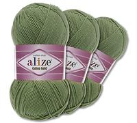 Wohnkult Alize Lot de 3 pelotes de 100 g de laine Cotton Gold Premium 59 couleurs Laine d'été pour tricot et amigurumi Laine pour toute l'année (485 | Vert)