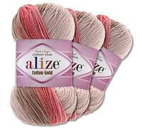 Wohnkult Alize Lot de 3 pelotes de laine batik en coton doré 100 g dans différentes combinaisons de couleurs dégradées Laine toutes saisons (5970)