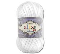 Wohnkult Alize Velluto 100 g de laine en 30 couleurs au choix (55 Blanc) - Yarn en Polyester - Taille d'aiguille: 8-9, Taille de crochet: 8-10 - 68 m de longueur