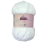 Wohnkult Himalaya 90001 - Laine Velvet Dolphin - 100 g - 40 couleurs au choix - Fil chenille à tricoter - Pelucheux et brillant - Pour accessoires, vêtements et couvertures - Blanc neige