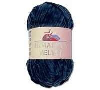 Wohnkult Himalaya 90021 - Laine Velvet Dolphin - 100 g - 40 couleurs au choix - Fil chenille à tricoter - Pelucheux et brillant - Pour accessoires, vêtements et couvertures - Bleu foncé