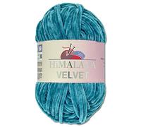 Wohnkult Himalaya 90041 - Laine Velvet Dolphin - 100 g - 40 couleurs au choix - Fil chenille à tricoter - Pelucheux et brillant - Pour accessoires, vêtements et couvertures - Bleu pacifique