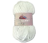 Wohnkult Himalaya 90063 - Laine Velvet Dolphin - 100 g - 40 couleurs au choix - Fil chenille à tricoter - Pelucheux et brillant - Pour accessoires, vêtements et couvertures - Blanc