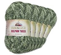 Wohnkult Himalaya Dolphin Tweed - 92013 - Lot de 5 pelotes de laine chenille - 100 g - Pelotes de laine velours, pour bébé - Amigurumi - Vert