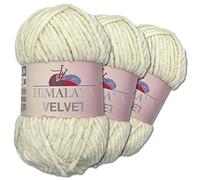 Wohnkult Himalaya - Velvet Dolphin - Lot de 3 pelotes de 100 g de laine - 40 couleurs au choix - Fil chenille à tricoter - Pelucheux et brillant - Accessoires, vêtements, couvertures - 90008, Vanille