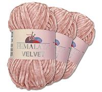 Wohnkult Himalaya - Velvet Dolphin - Lot de 3 pelotes de 100 g de laine - 40 couleurs au choix - Fil chenille à tricoter - Pour accessoires, vêtements et couvertures - 90049, Vieux rose