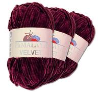Wohnkult Himalaya - Velvet Dolphin - Lot de 3 pelotes de 100 g de laine - 40 couleurs au choix - Fil chenille à tricoter - Pour accessoires, vêtements et couvertures - 90039, Aubergine