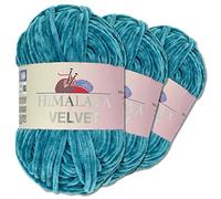 Wohnkult Himalaya - Velvet Dolphin - Lot de 3 pelotes de 100 g de laine - 40 couleurs au choix - Fil chenille à tricoter - Pour accessoires, vêtements et couvertures - 90041, Bleu pacifique