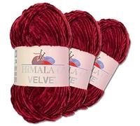 Wohnkult Himalaya - Velvet Dolphin - Lot de 3 pelotes de 100 g de laine - 40 couleurs au choix - Fil chenille à tricoter - Pelucheux et brillant - Accessoires, vêtements et couvertures - 90022, Cerise