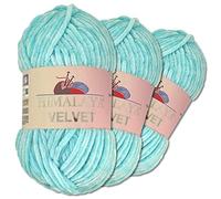 Wohnkult Himalaya - Velvet Dolphin - Lot de 3 pelotes de laine de 100 g - 40 couleurs au choix - Fil chenille à tricoter - Pelucheux et brillant - Accessoires, vêtements et couvertures - 90006, bleu