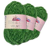 Wohnkult Himalaya - Velvet Dolphin - Lot de 3 pelotes de laine de 100 g - 40 couleurs au choix - Fil chenille à tricoter - Pelucheux et brillant - Accessoires, vêtements et couvertures - 90060, Vert