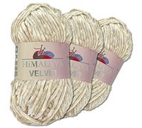 Wohnkult Himalaya - Velvet Dolphin - Lot de 3 pelotes de laine de 100 g - 40 couleurs au choix - Fil chenille à tricoter - Pelucheux et brillant - Accessoires, vêtements et couvertures - 90042, Beige