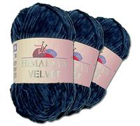 Wohnkult Himalaya - Velvet Dolphin - Lot de 3 pelotes de laine de 100 g - 40 couleurs au choix - Fil chenille à tricoter - Pour accessoires, vêtements et couvertures - 90021, Bleu foncé